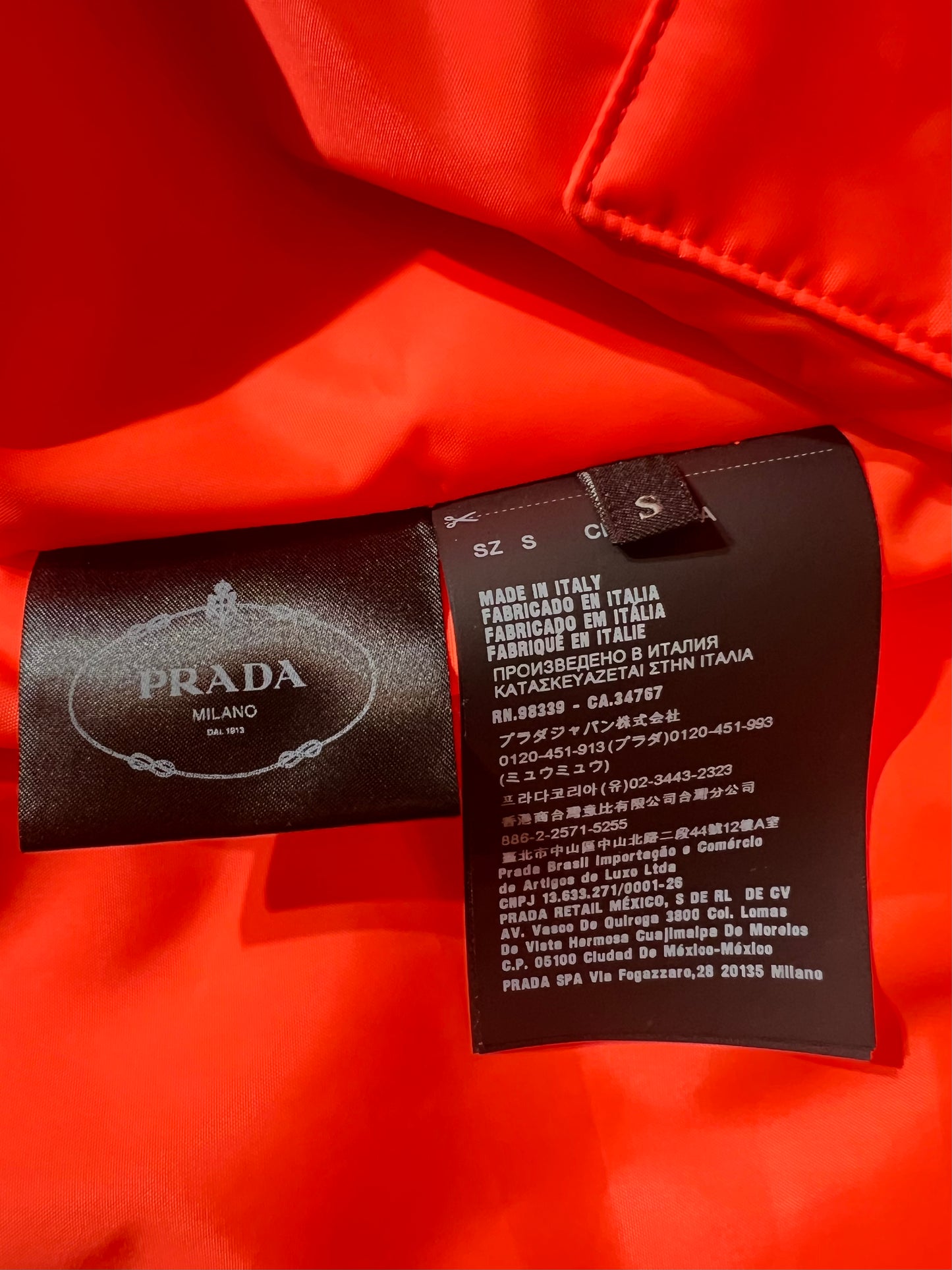 2018 “Fluorescent Tangerine” Prada x Linea Rossa Nylon Puffer - S