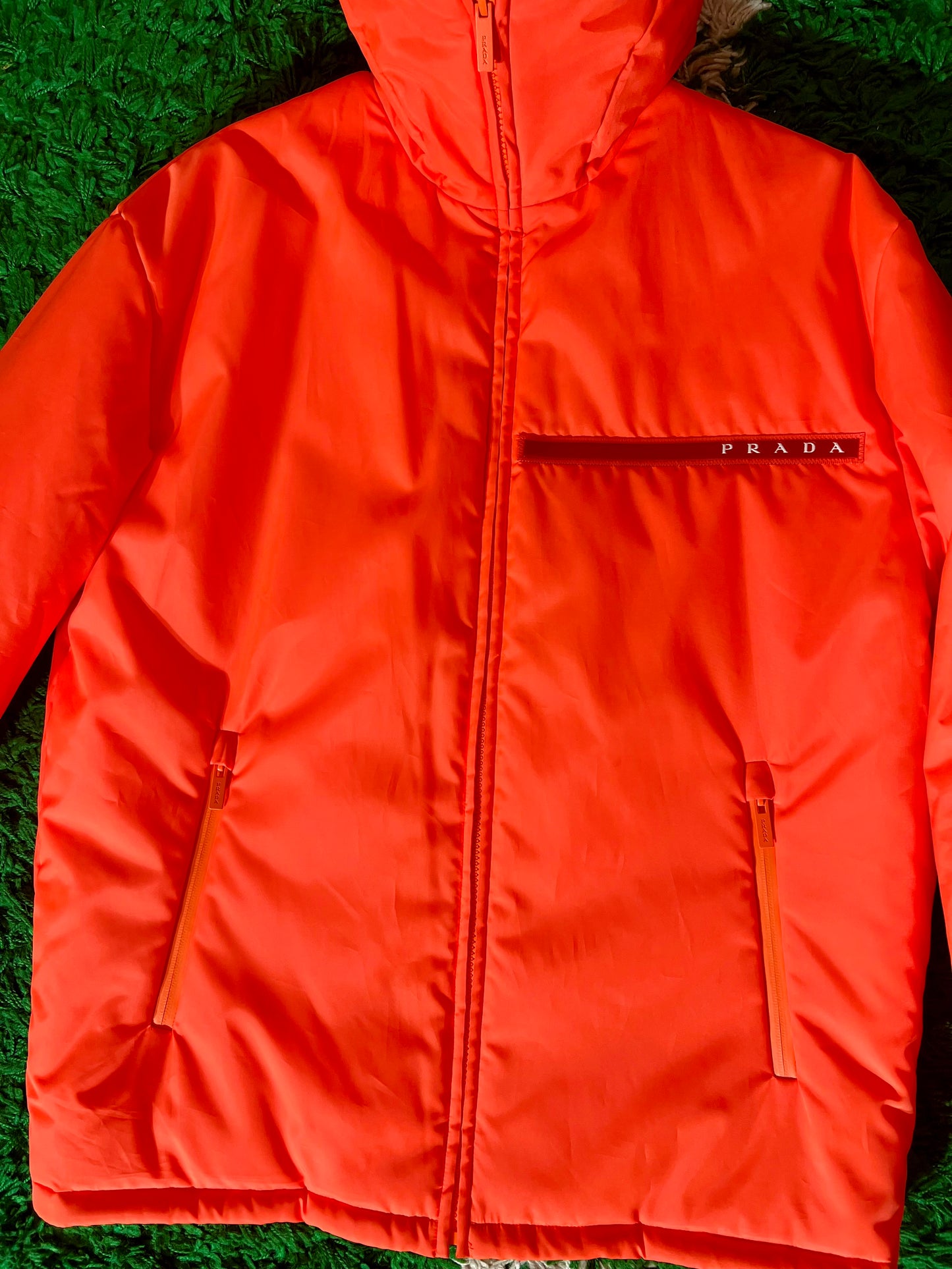 2018 “Fluorescent Tangerine” Prada x Linea Rossa Nylon Puffer - S