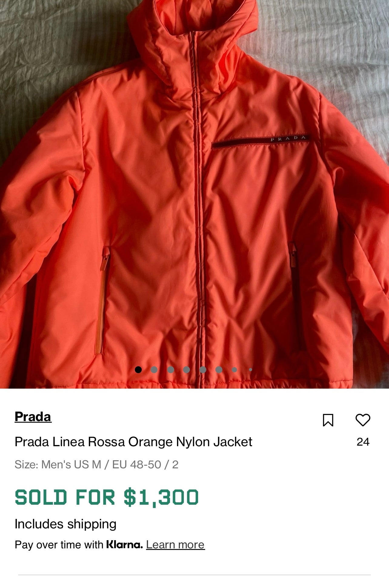2018 “Fluorescent Tangerine” Prada x Linea Rossa Nylon Puffer - S