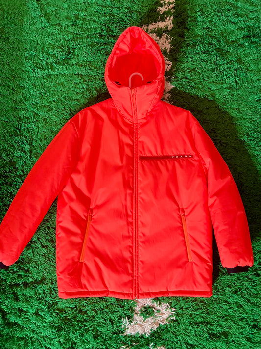 2018 “Fluorescent Tangerine” Prada x Linea Rossa Nylon Puffer - S