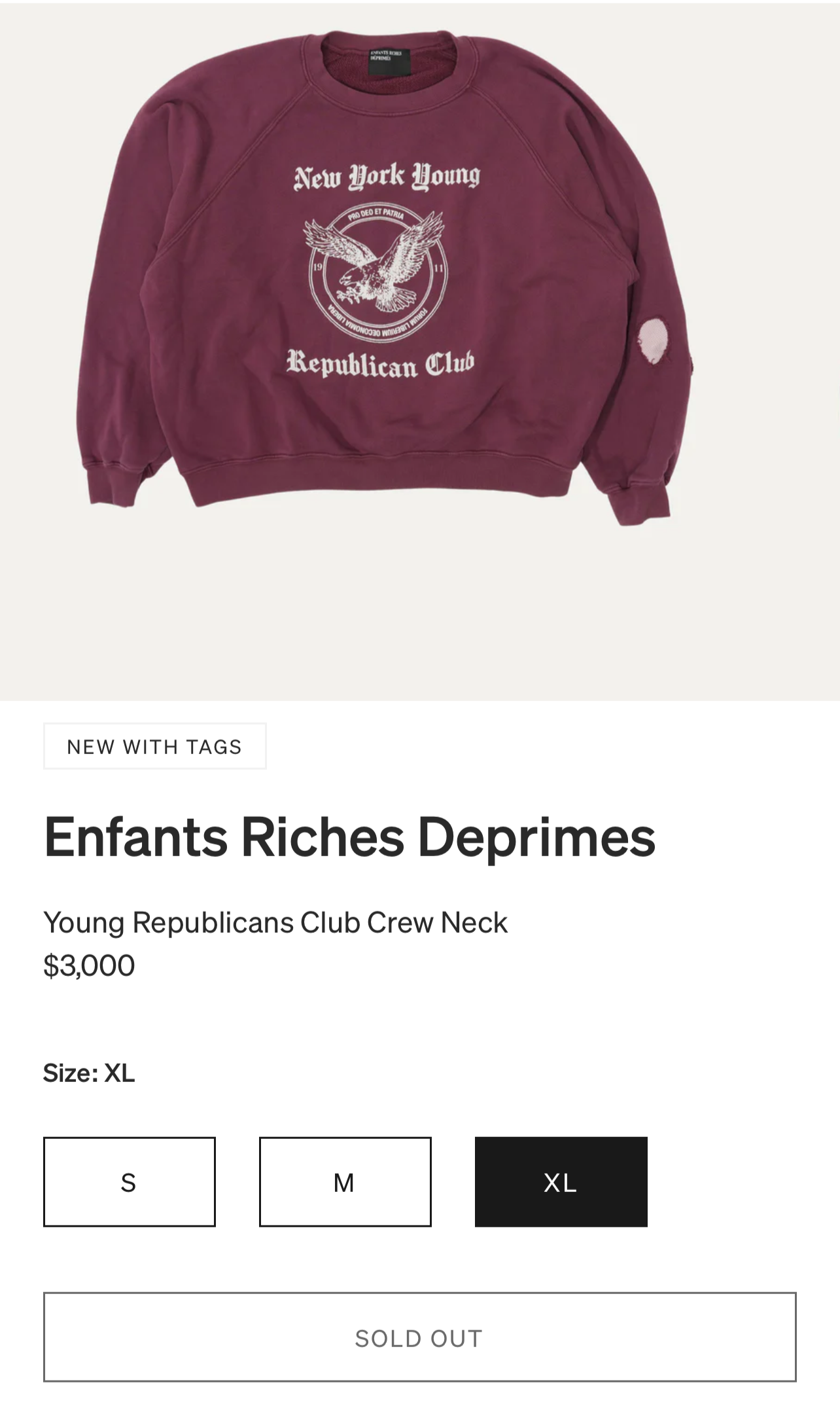 *Enfant Riches Deprimes “Young Republicans Club” Raglan - XL