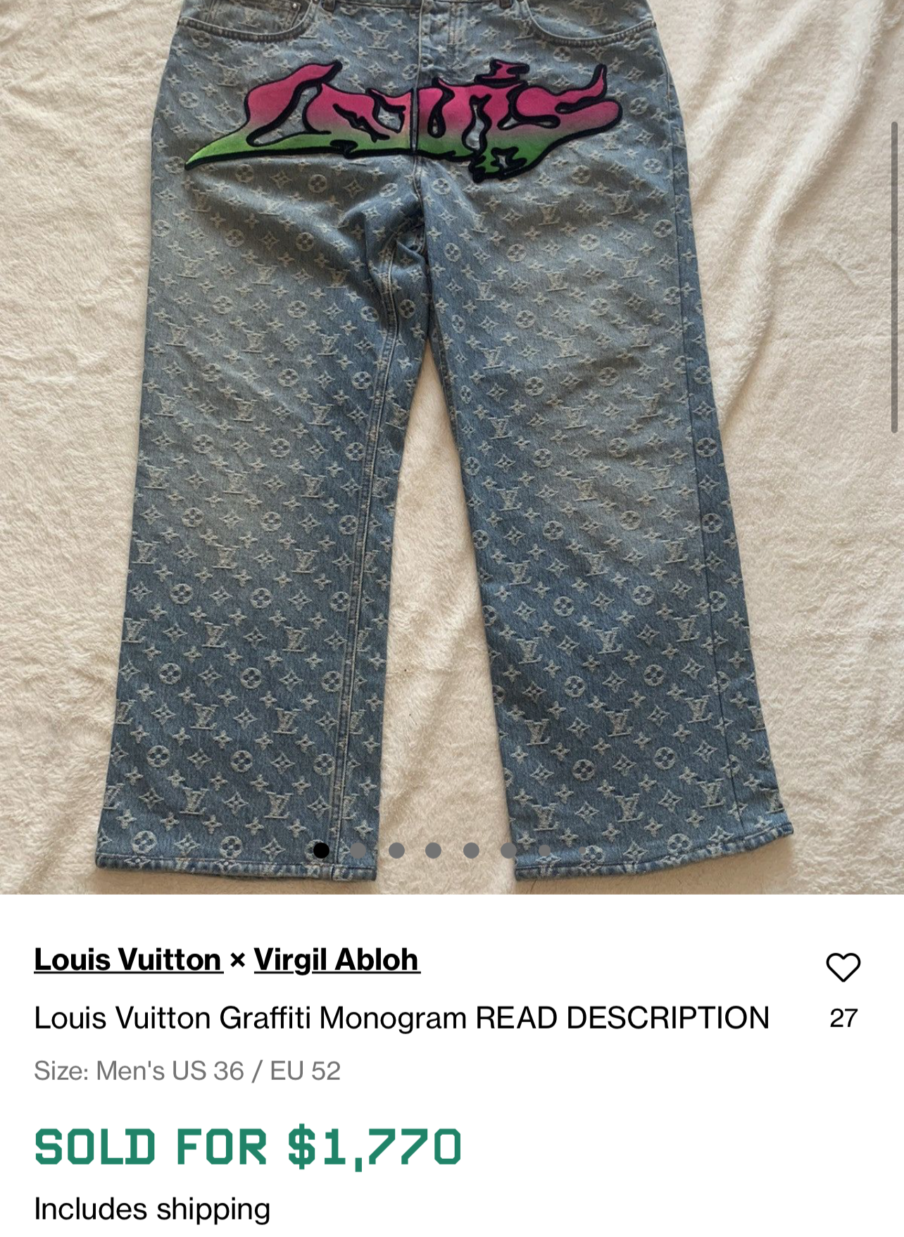 Louis Vuitton x Virgil Abloh “Graffiti Jeans - Size 33 - Gently Worn