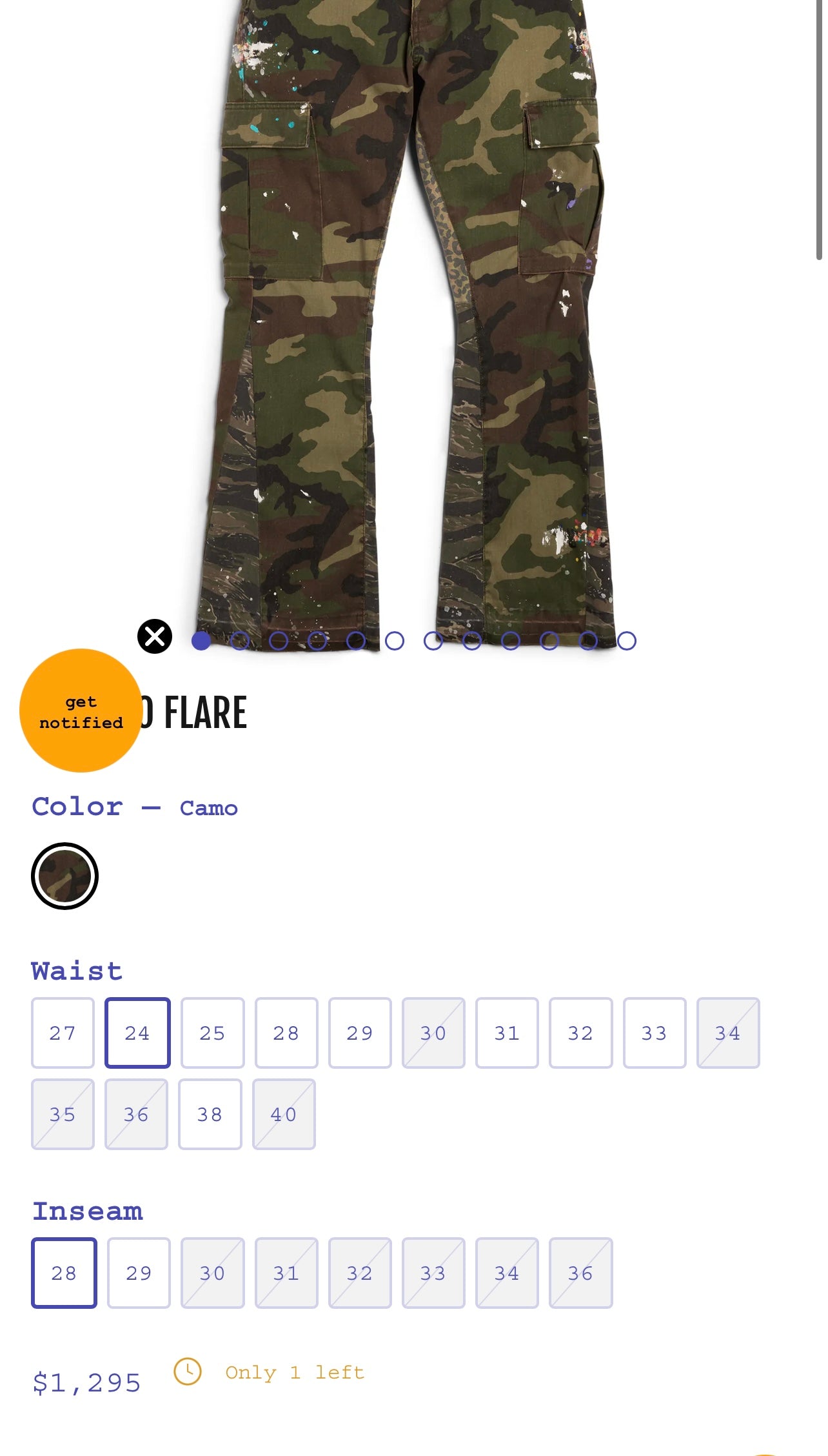 Gallery Dept Camo Flare - Size 33 - Gently Worn