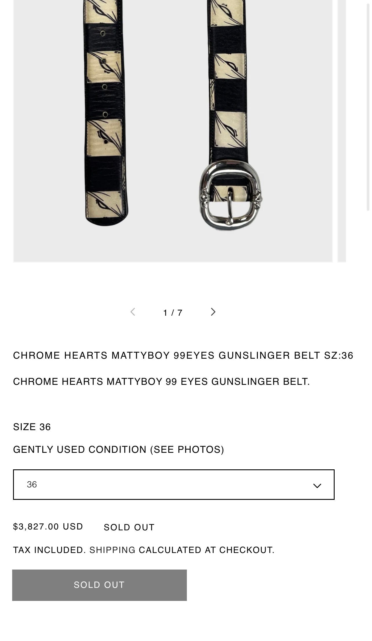 GRAIL Chrome Hearts x Matty Boy “99 Eyes” Leather Belt - 38